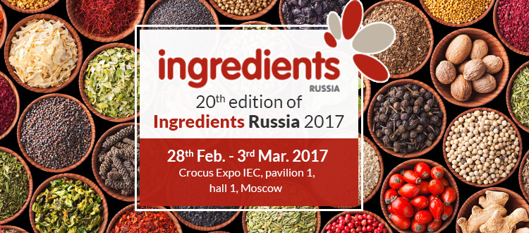 Ingredients Russia 2017 |  28th February to 3rd March 2017 at Crocus Expo IEC, pavilion 1, hall 1, Moscow 