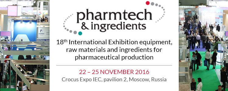 Pharmtech & Ingredients, Russia 2016 | 22 – 25 November 2016 at Crocus Expo, IEC Moscow, Russia